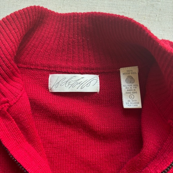 Lord & Taylor Red Merino Wool Quarter Zip Sweater L Classic Minimalist - Picture 2 of 7